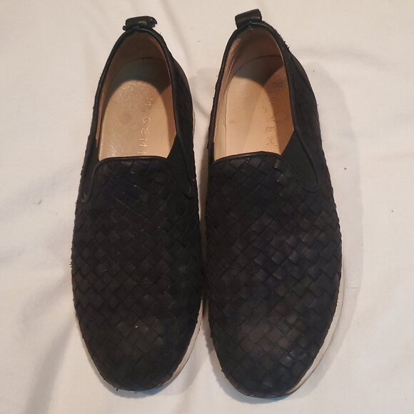 M.GEMI size 37.5  black leather woven slip on sneakers - Picture 1 of 6